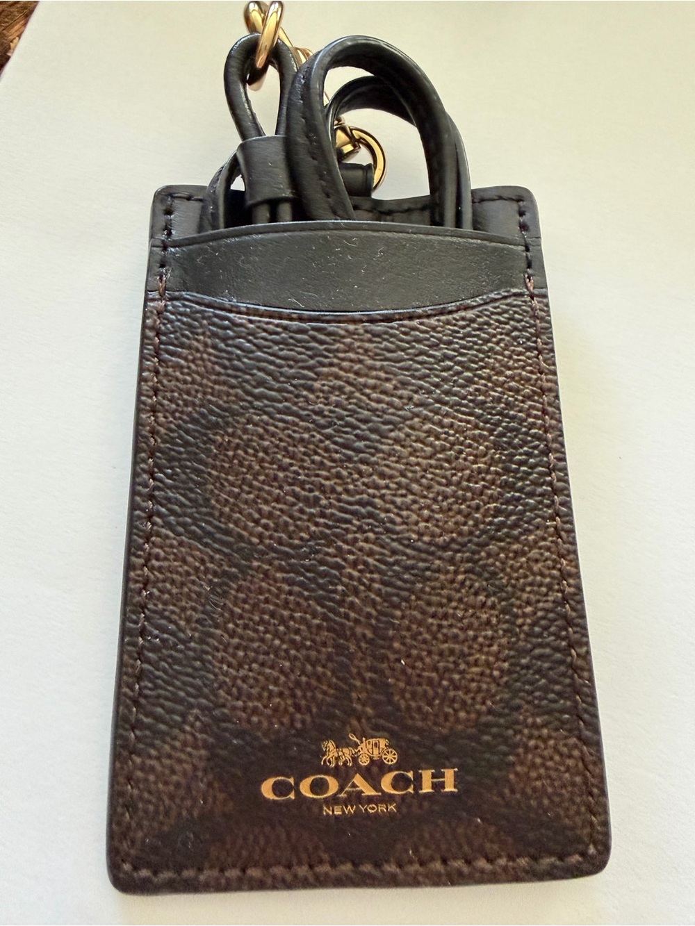 Coach Walnut/Black Leather ID Lanyard Window Holder